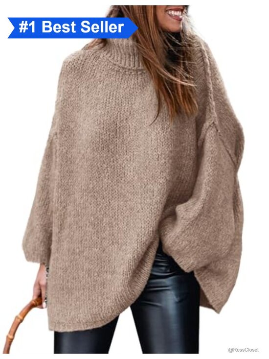 Sweaters - Chunky Knit Turtleneck Long Sleeve Oversized Pullover Sweater